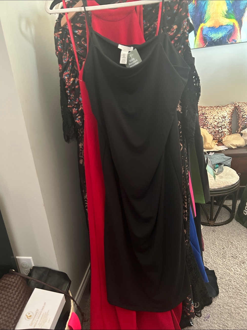 Minimalist Black Midi Slip Dress with Spaghetti Straps